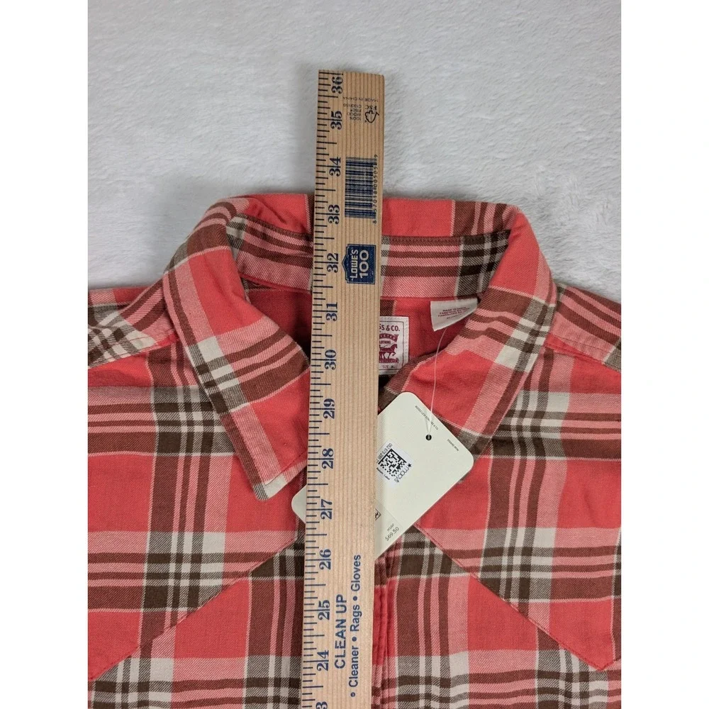 Levi's Flannel Pearl Snap Shirt Mens‎ XL Coral Brown Plaid Long Sleeve NWT